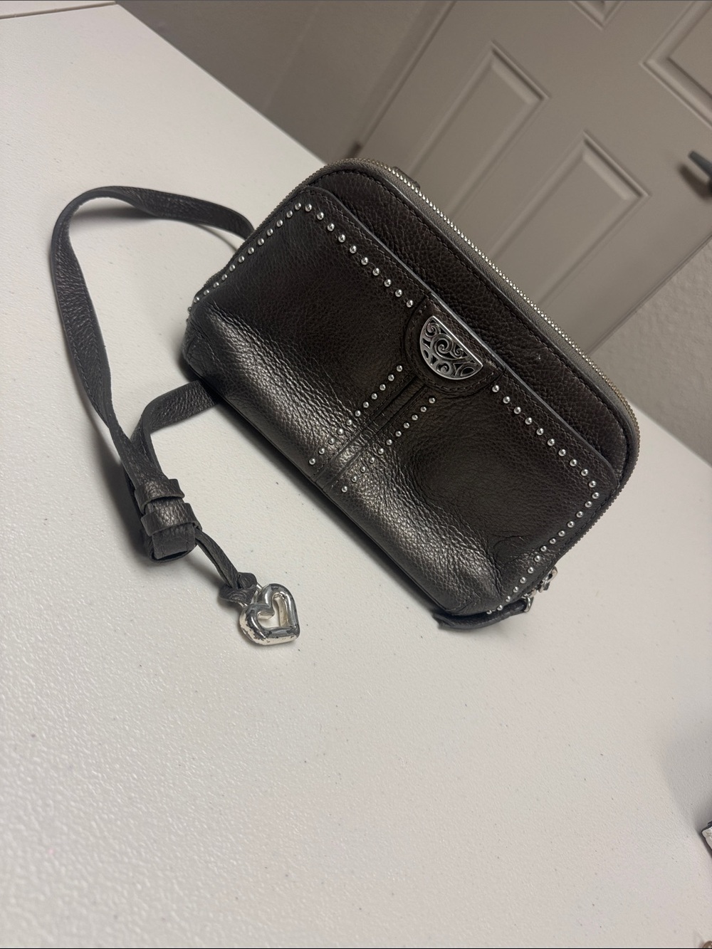 Brighton Black Pebbled Leather Wristlet with Silver Accents